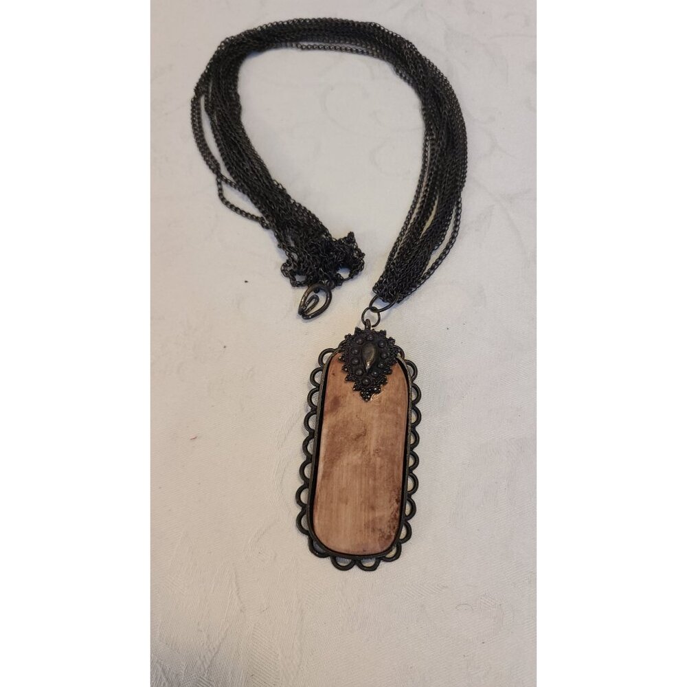 Jay Feinberg 6 Strand Metal and Suede Pendant Necklace 30" Chain 3" pendant